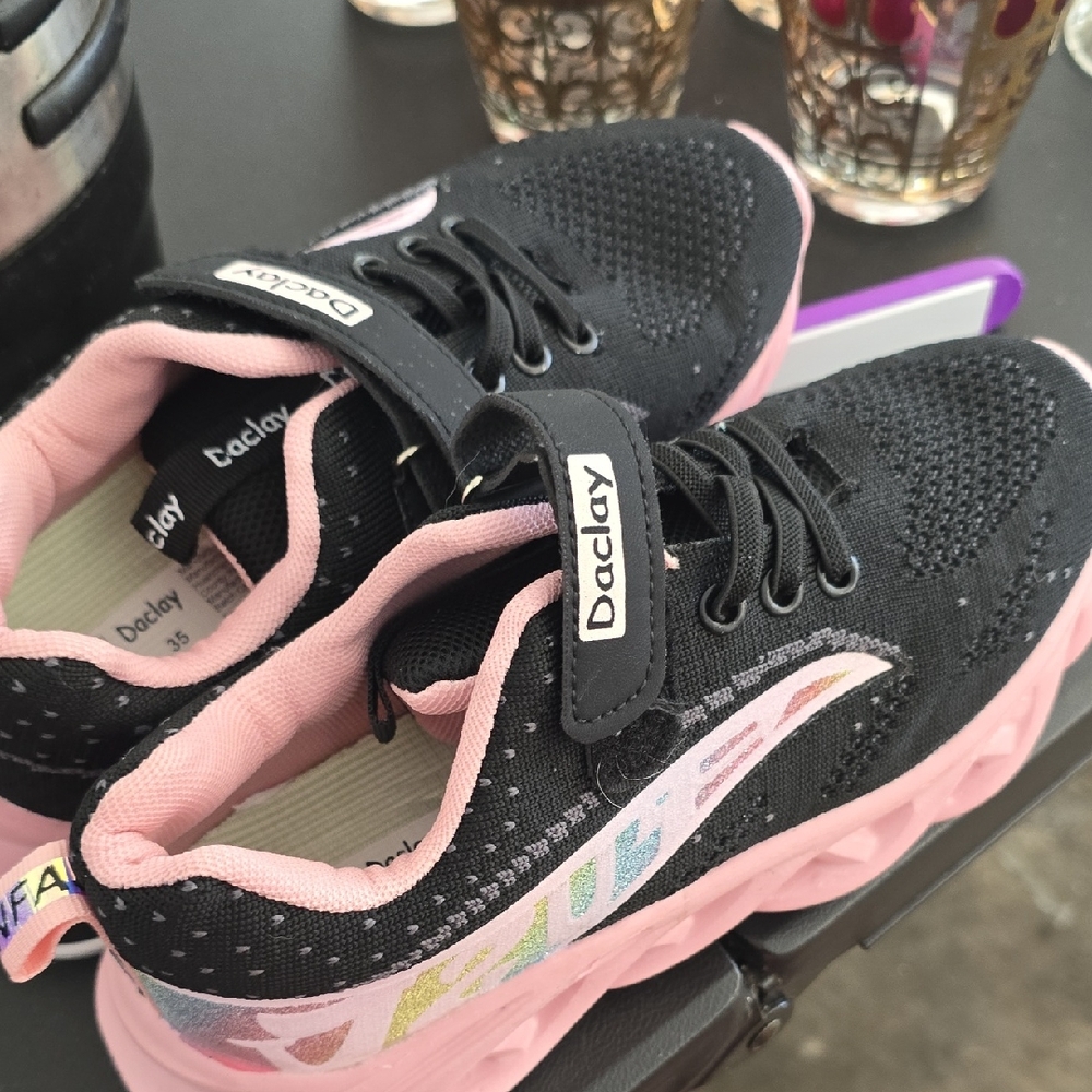 Kids Black and Pink Sneakers